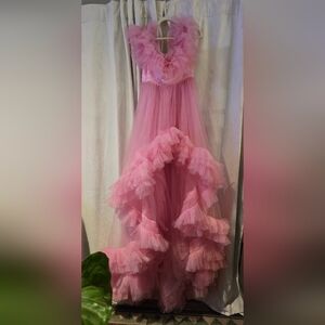 Pink Tulle Dress with Train Photoshoot Bridal Maternity Pics Party Pink Barbie